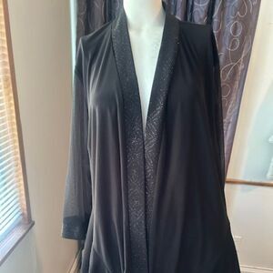 R & M Richards Black glitter black sheer sleeves open cardigan blazer, size 2X